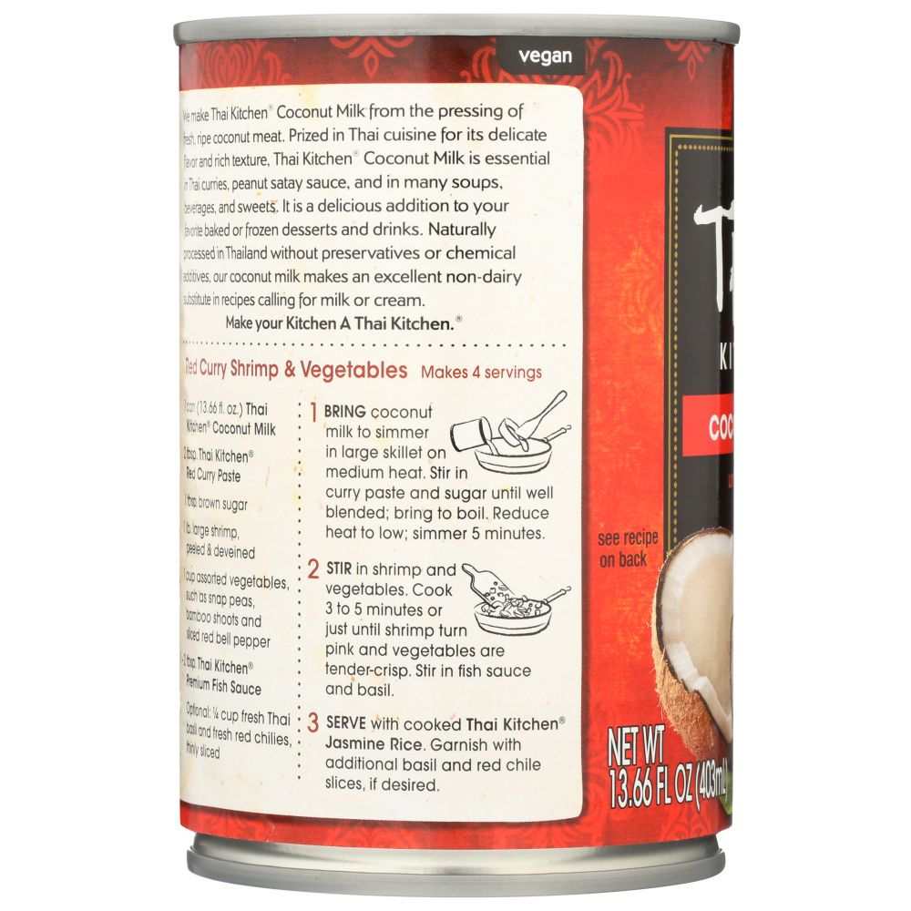 THAI KITCHEN Coconut Milk Unsweetened 14 oz can for cooking and desserts
