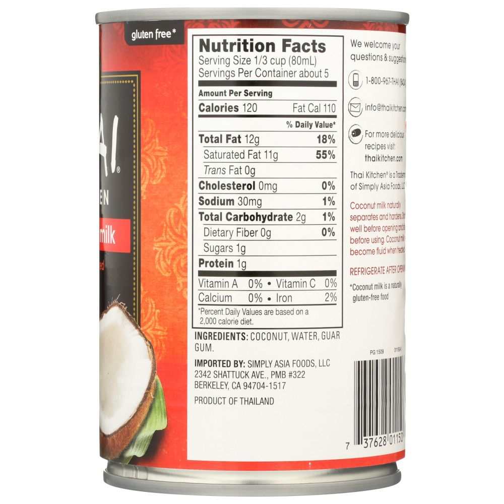 THAI KITCHEN coconut milk unsweetened 14 oz can for curries and desserts