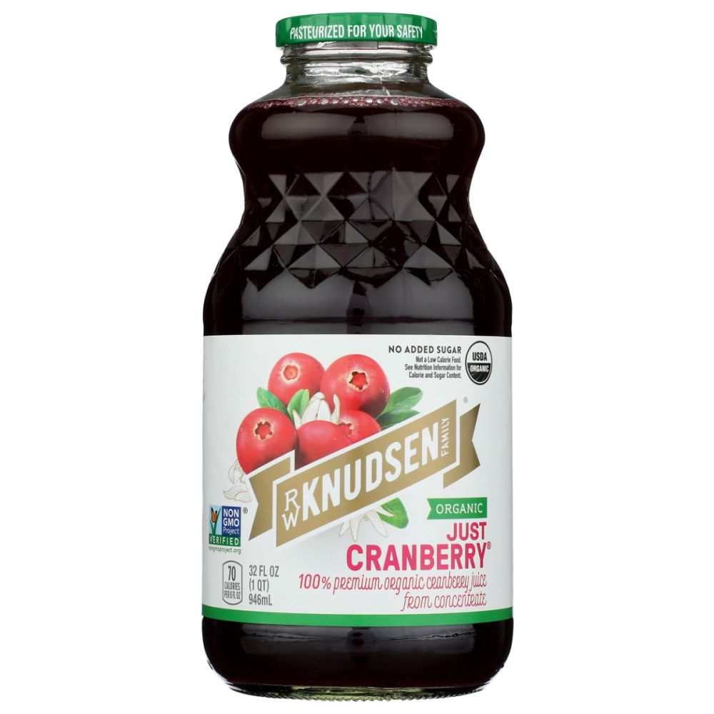 R.W. Knudsen Family Just Cranberry Juice Organic 32oz glass bottle pure unsweetened cranberry juice