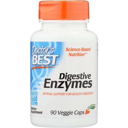 Digestive enzymes dietary supplement bottle with orange cap, 90 vegetarian veggie caps