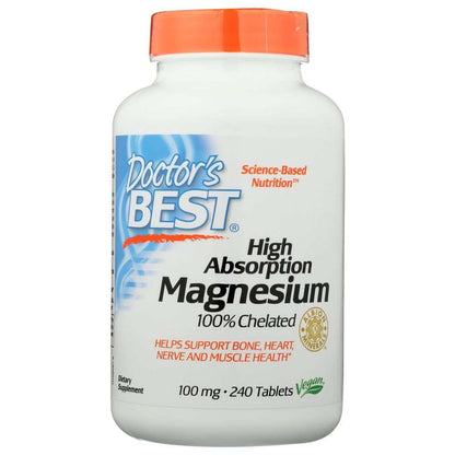 Doctor's Best High Absorption Magnesium 100% Chelated 100mg, 240 vegan tablets supplement