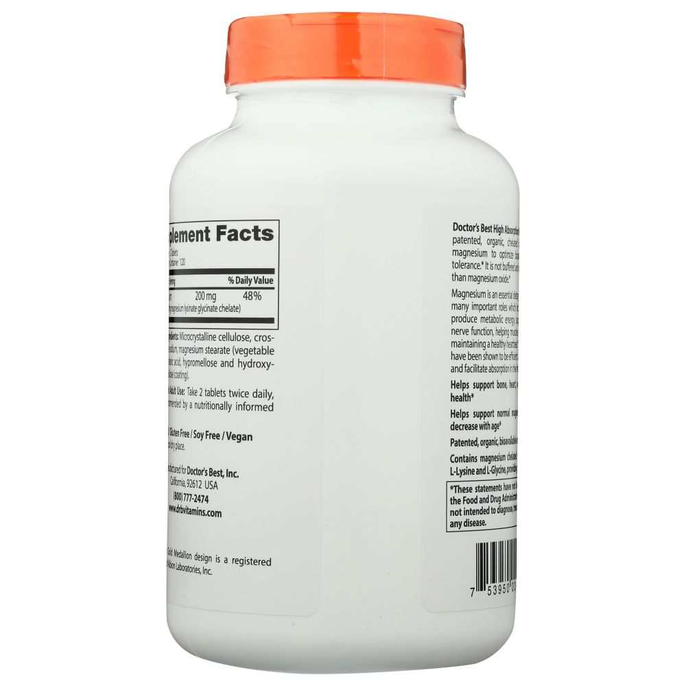 White supplement bottle with orange lid, nutrition facts and ingredient details visible.