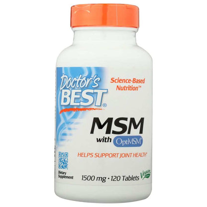 Doctor's Best MSM tablets bottle, 1500mg, 120 count, joint health dietary supplement