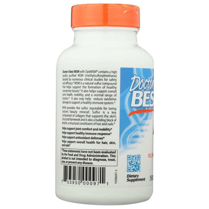 Doctor's Best MSM dietary supplement bottle with orange cap and product information label