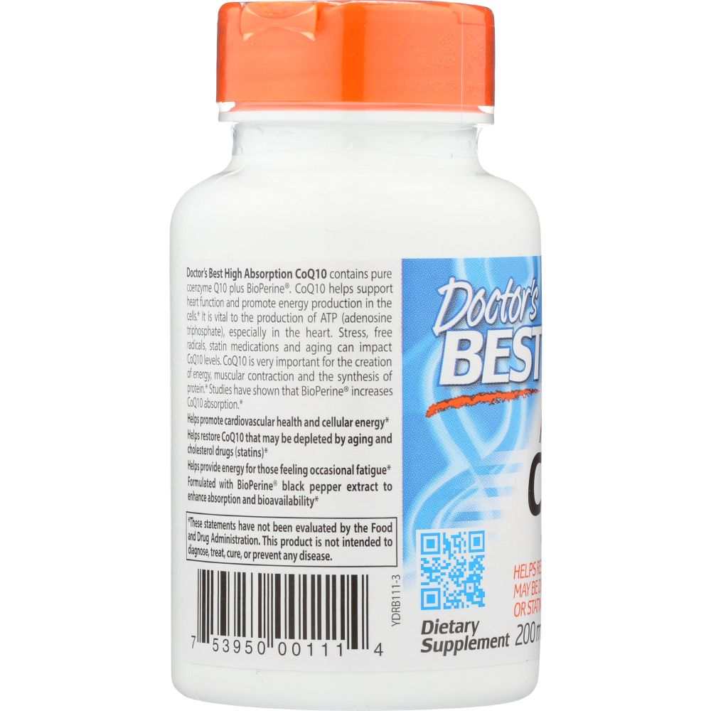 Doctor's Best CoQ10 dietary supplement bottle with orange cap and product label visible