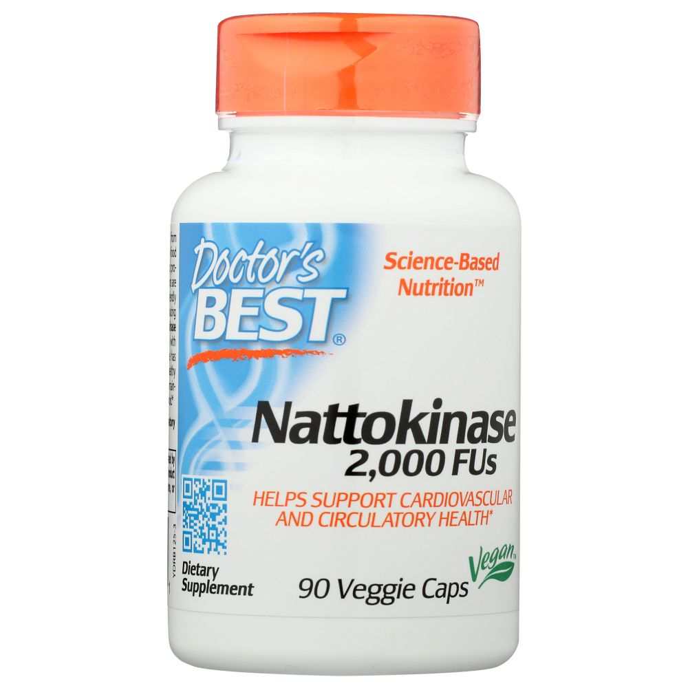 DOCTORS BEST Nattokinase 2000Fu supplement bottle with 90 vcaps supporting circulatory health