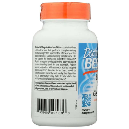 Digestive health supplement bottle with orange cap, nutrition label and barcode visible