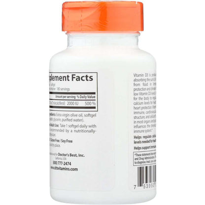 Vitamin D3 supplement bottle with orange cap and visible nutrition facts label