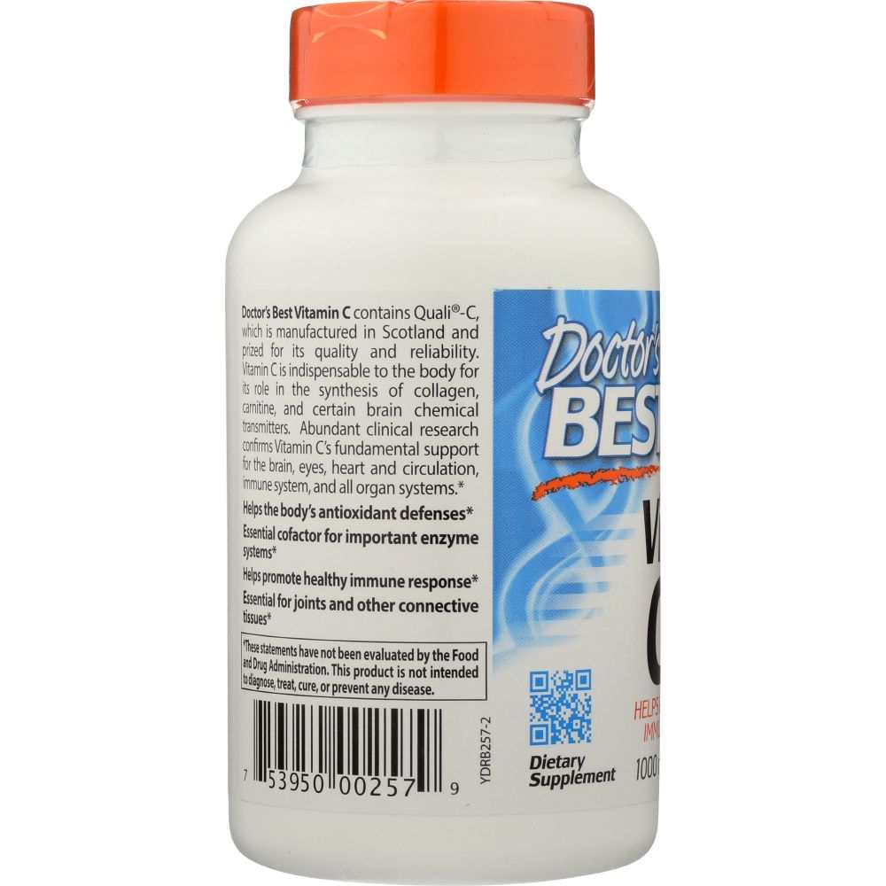 Doctor's Best Vitamin C dietary supplement bottle with orange cap and product label text