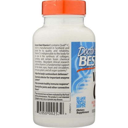 Doctor's Best Vitamin C dietary supplement bottle with orange cap and product label text