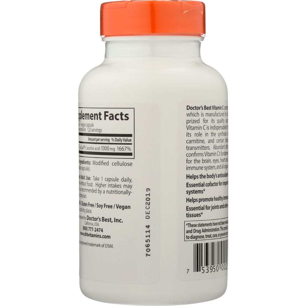 Back view of a white supplement bottle with orange cap, showing nutrition facts and instructions.
