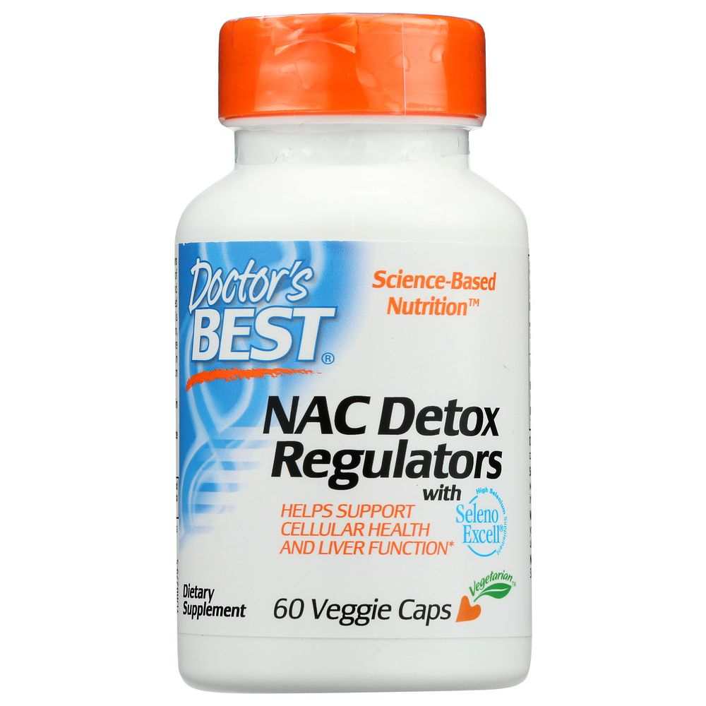Doctor's Best NAC Detox Regulators supplement bottle with orange cap, 60 veggie capsules