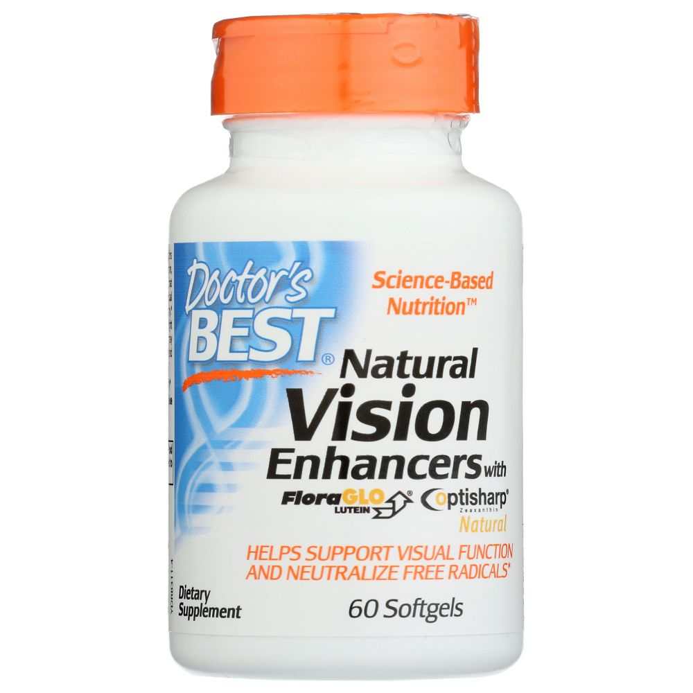 Bottle of DOCTORS BEST Natural Vision Enhancers supplement with lutein and zeaxanthin for eye health