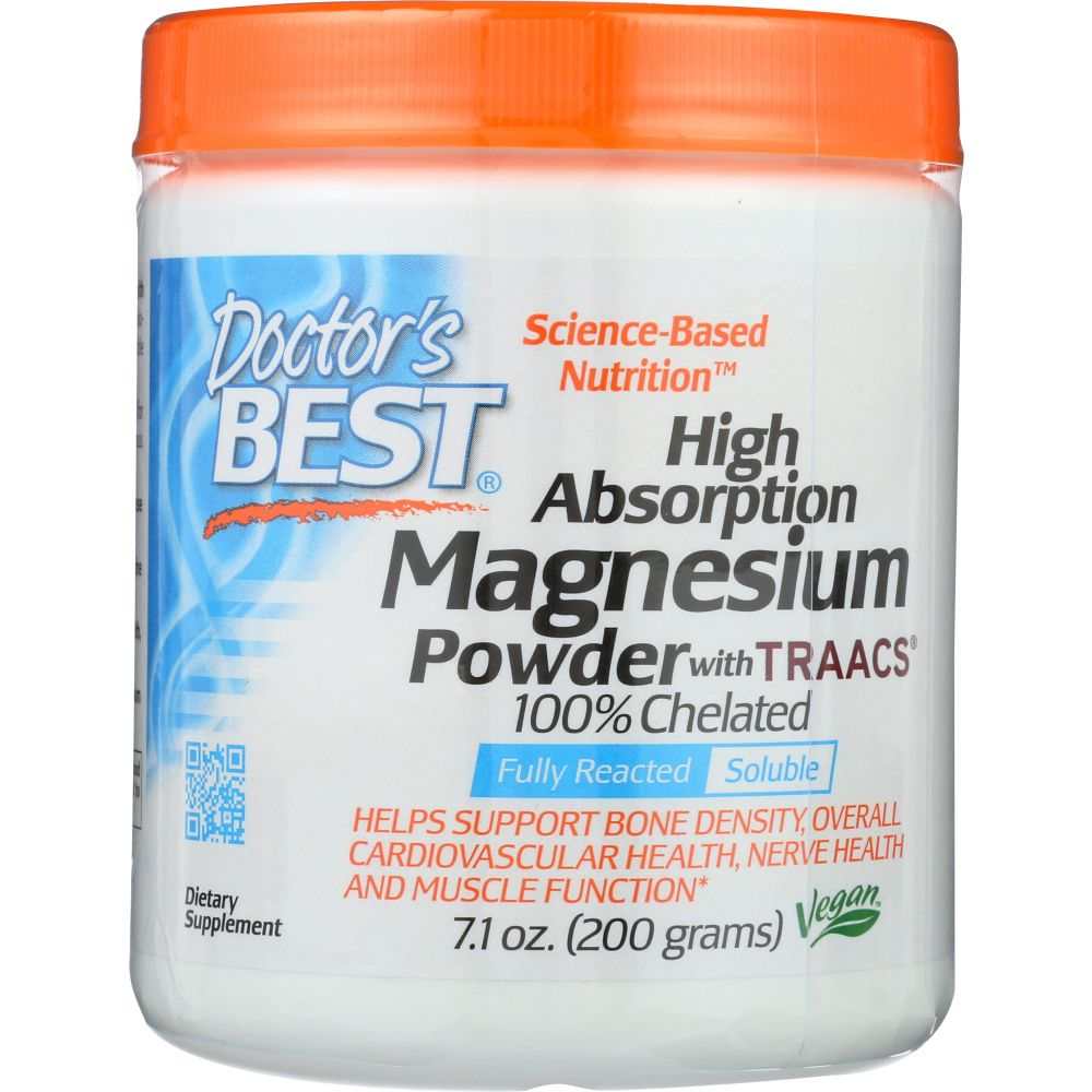 High absorption magnesium powder dietary supplement container with orange lid, 7.1 oz