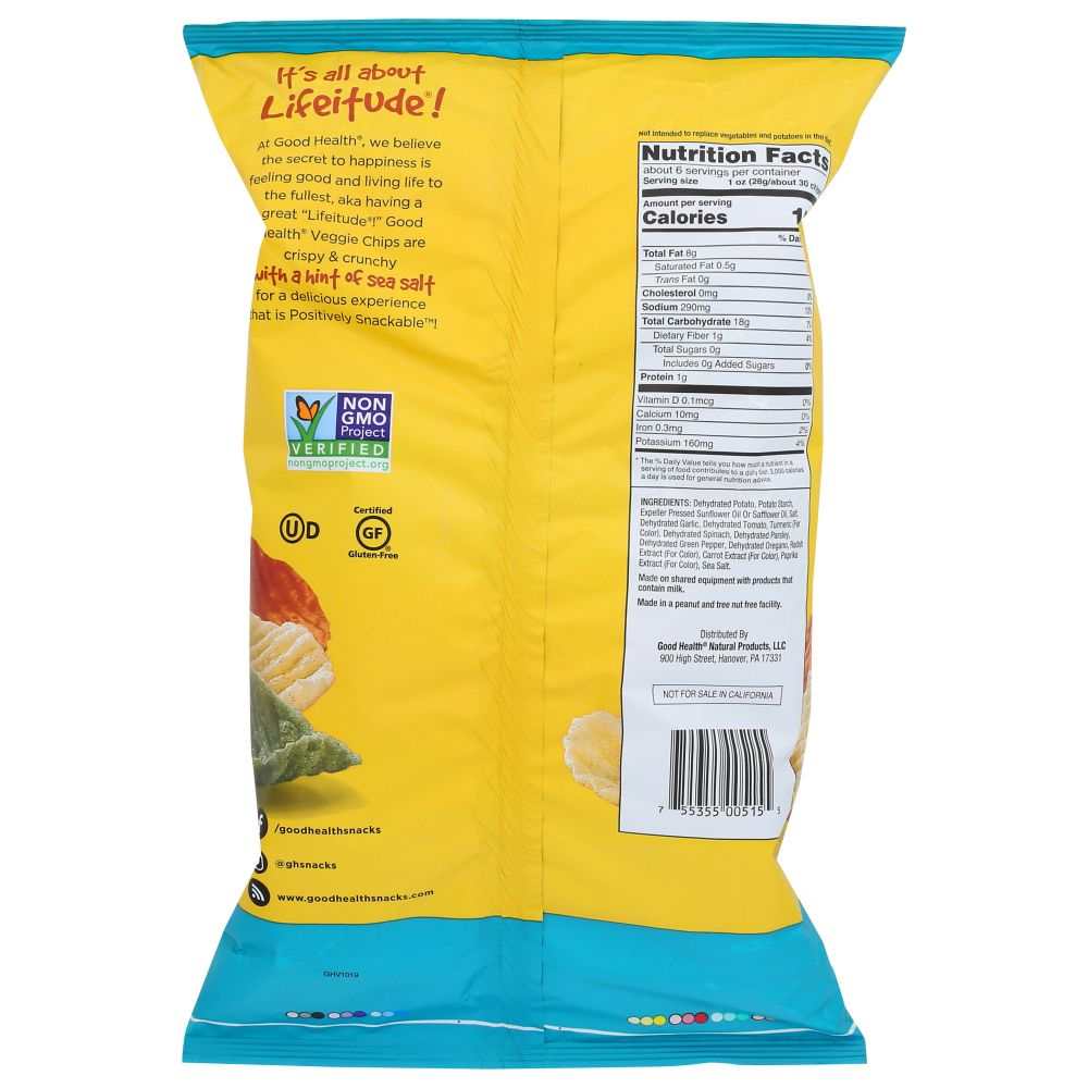 Good Health Veggie Chips Sea Salt 6.75 oz bag with mixed vegetable ingredients