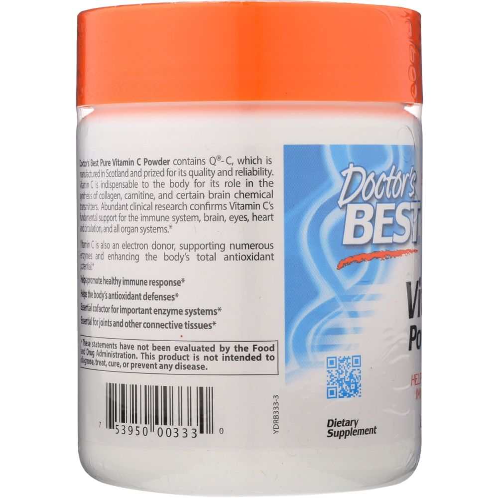 Doctor's Best vitamin C powder supplement container with orange lid and product label