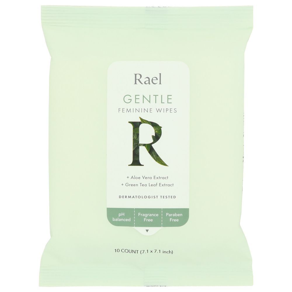 Rael Gentle Feminine Wipes with aloe vera and green tea leaf extract, 10 count pack