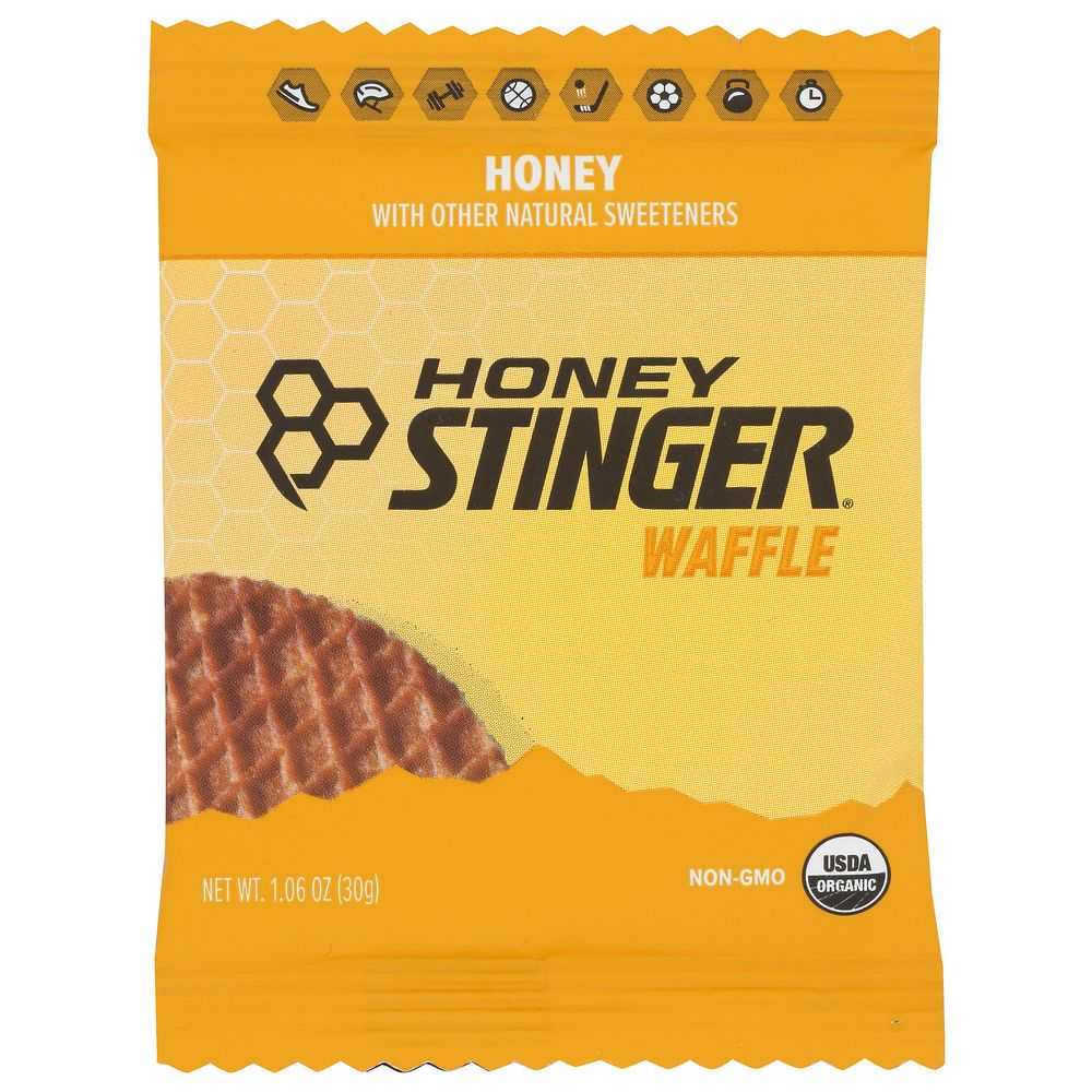 HONEY STINGER organic honey waffle snack with honey layer between two thin waffles USDA certified organic