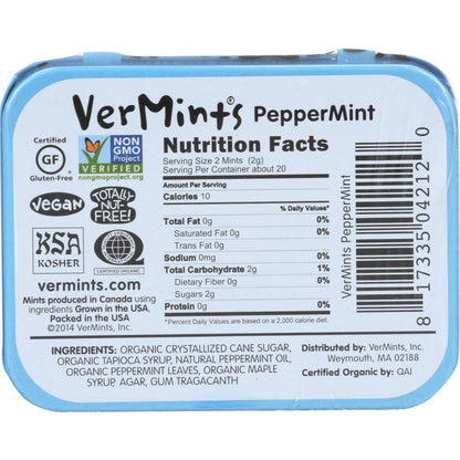 VERMINTS: All Natural Breath Mint Peppermint, 1.41 oz - SMART GREENS