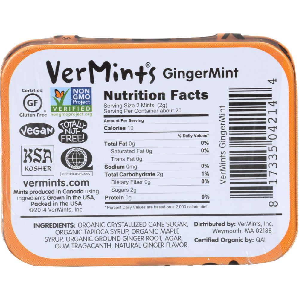 VERMINTS: All Natural Breath Mint Gingermint, 1.41 oz - SMART GREENS