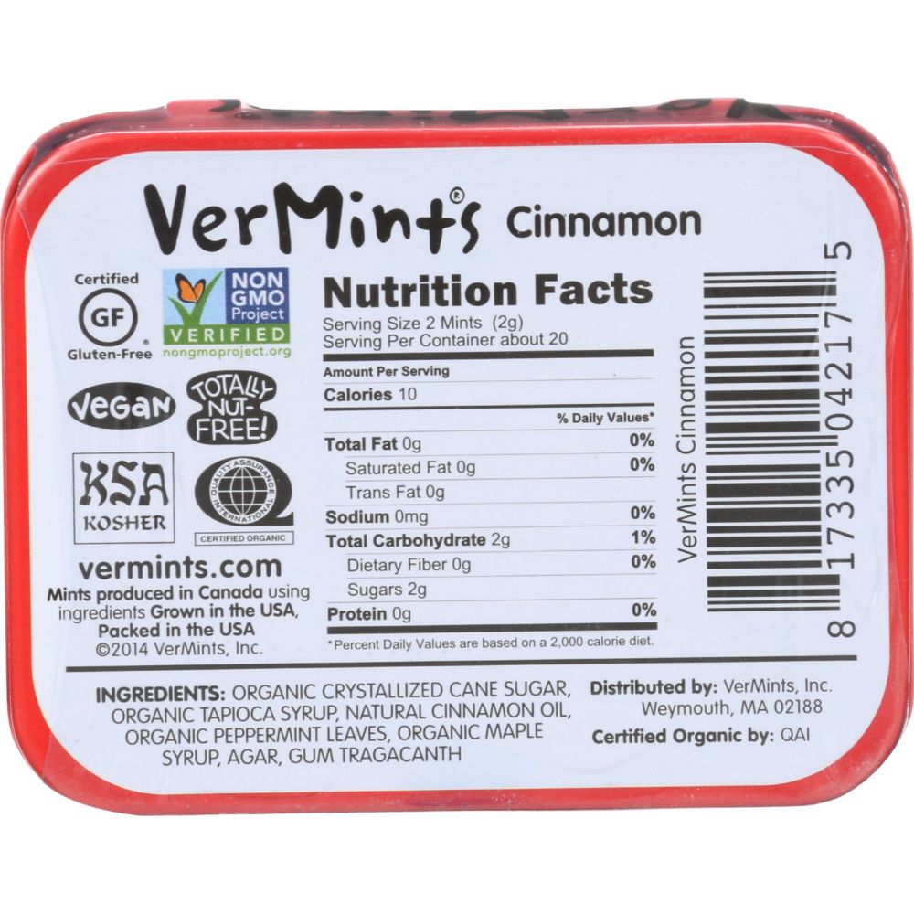 VERMINTS: Organic Cinnamon Mints, 1.41 oz - SMART GREENS