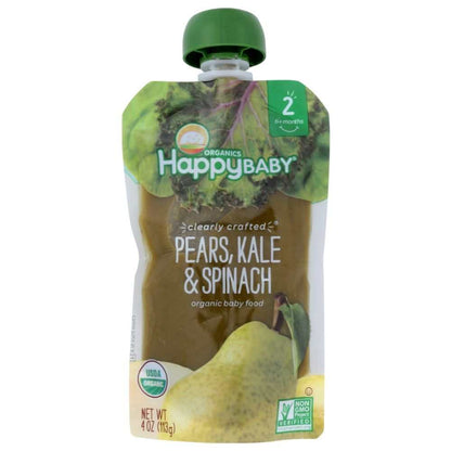 HAPPY BABY Stage 2 organic pear kale spinach baby food pouch with green superfoods