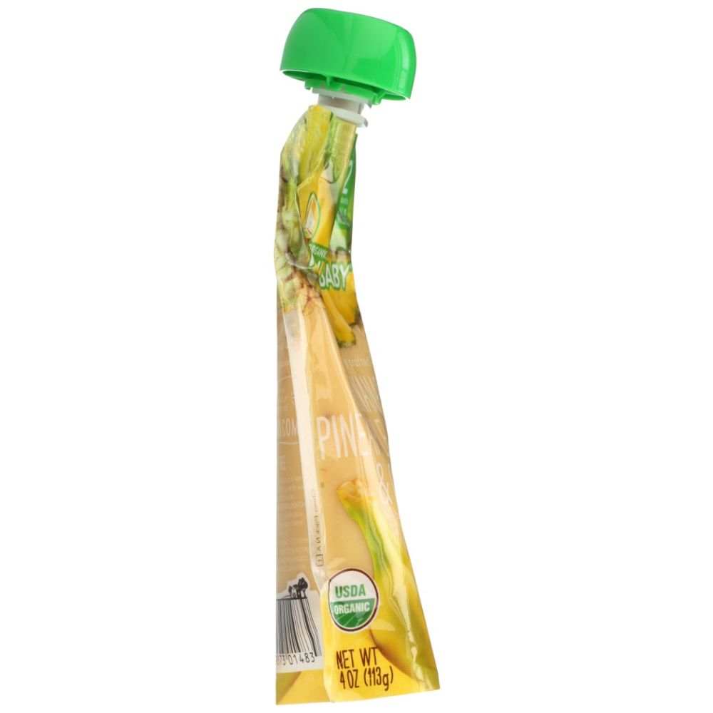 Organic pineapple baby food pouch with green cap, USDA certified, 4oz