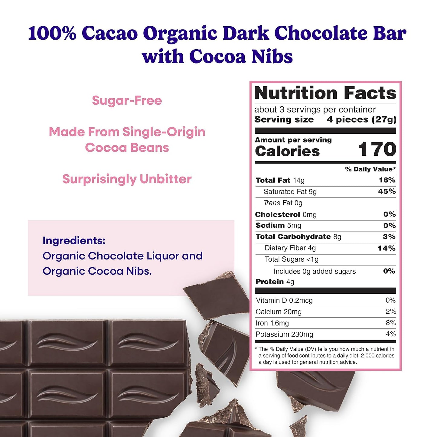 PASCHA: Dark Chocolate with Organic Cocoa Nibs, 2.82 oz
