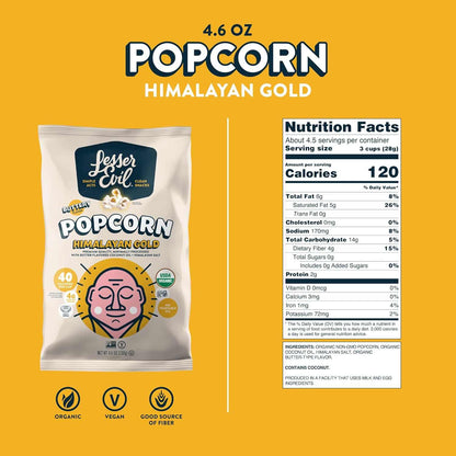 LESSER EVIL Buddha Bowl Himalayan Gold popcorn made with organic coconut oil and botanical extracts, dairy-free buttery taste