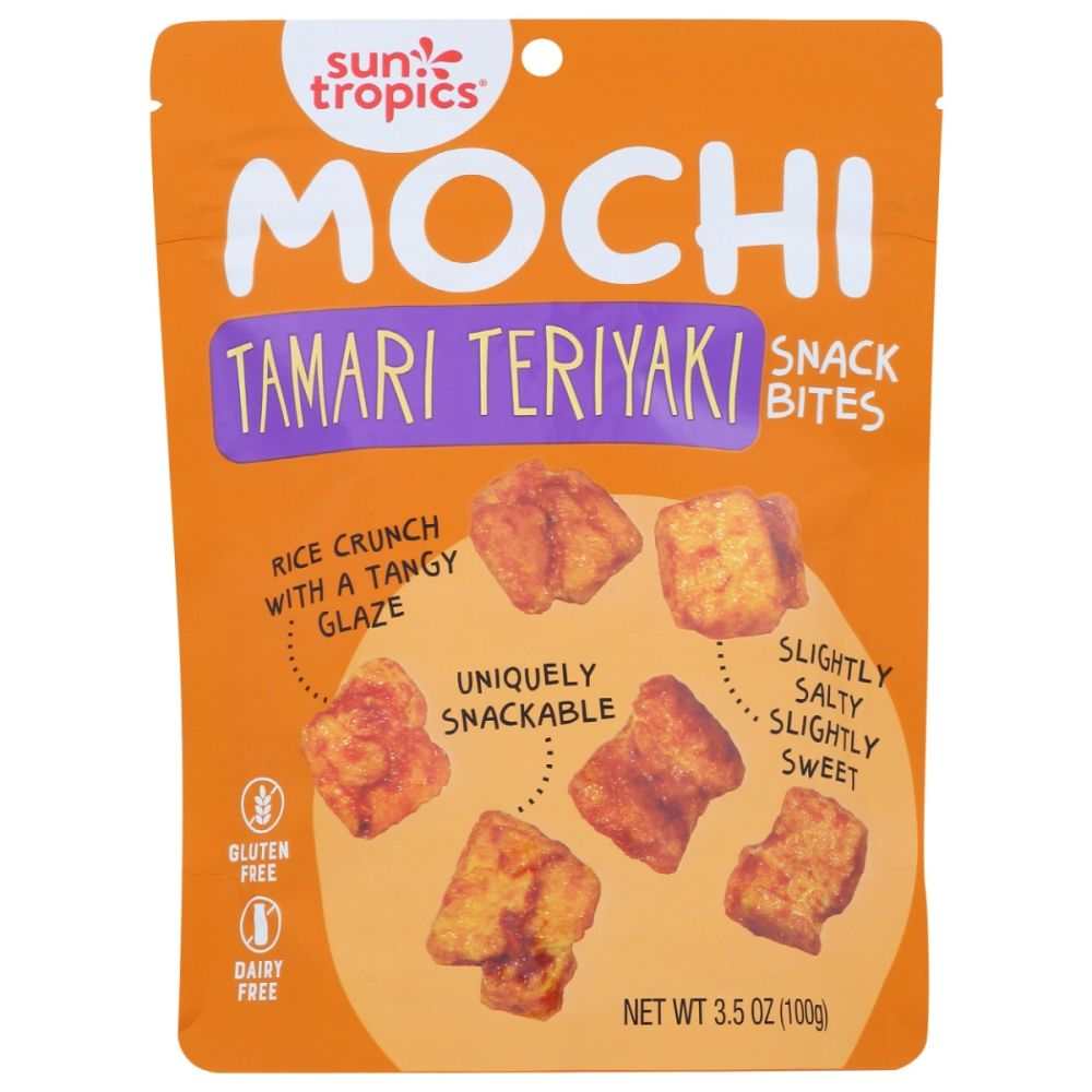 Sun Tropics Mochi Tamari Teriyake Snack Bites 3.5 oz gluten-free rice puffs in resealable packaging