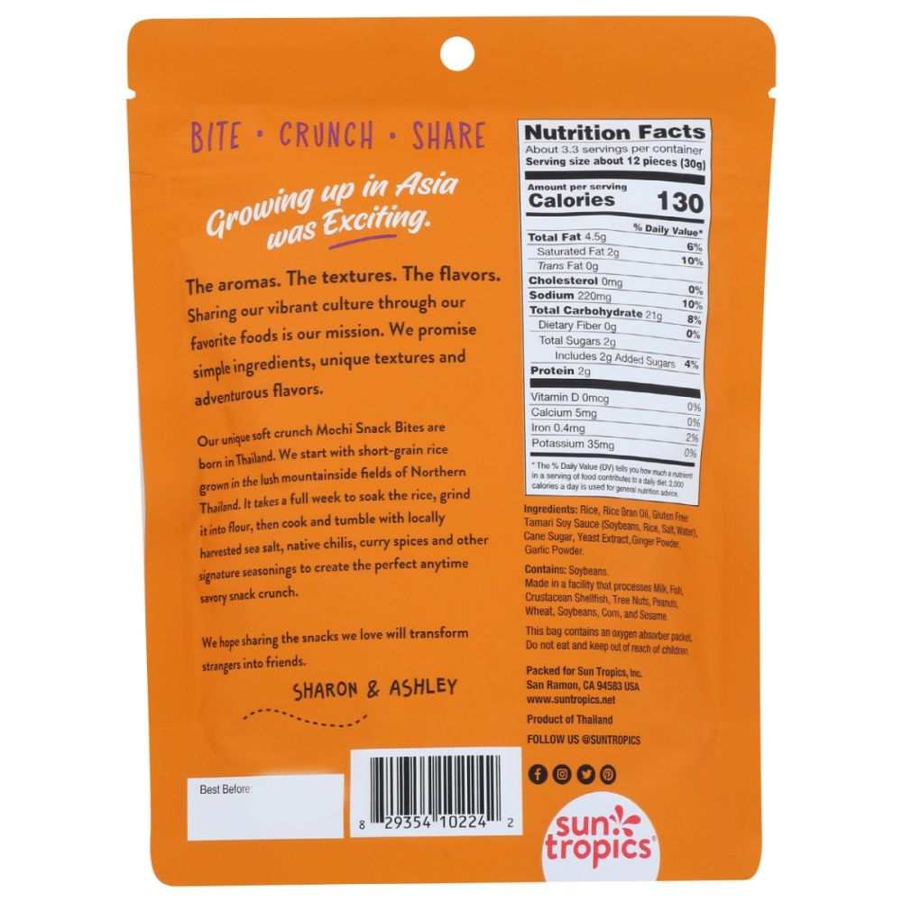 Sun Tropics Mochi Tamari Teriyaki Snack Bites 3.5 oz resealable package gluten-free