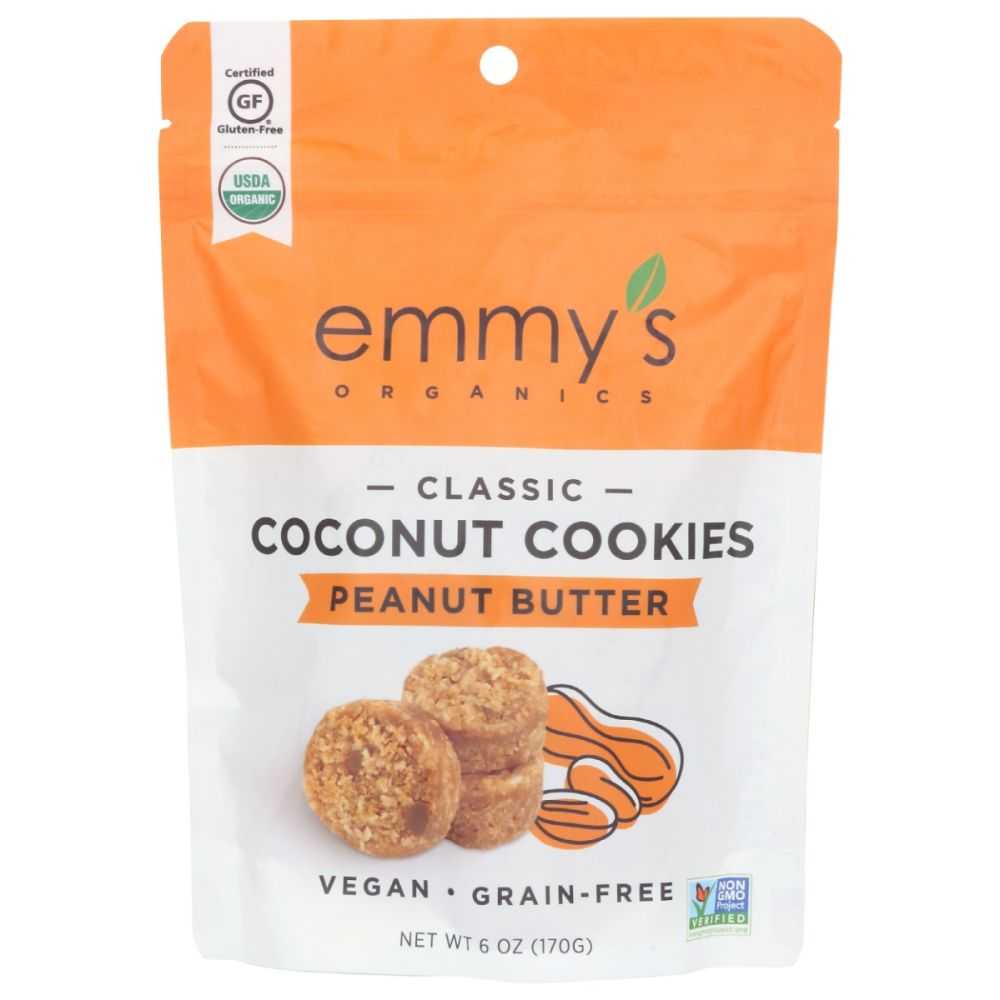 EMMYS ORGANICS Coconut Cookies 6oz soft chewy peanut butter organic gluten-free vegan snack