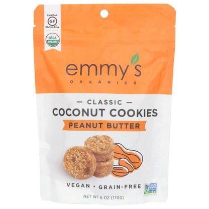 EMMYS ORGANICS Coconut Cookies 6oz soft chewy peanut butter organic gluten-free vegan snack