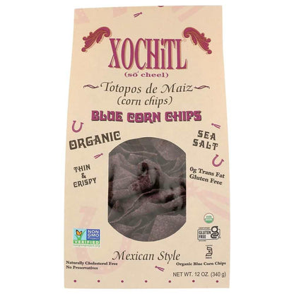 XOCHITL Mexican Style Blue Corn Chips 12 oz bag of organic oven-baked crispy blue corn chips