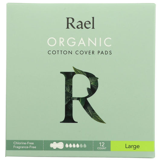 Box of organic cotton cover pads, chlorine-free, fragrance-free, large size, 12 count