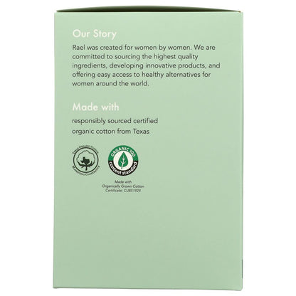 Green product box showing organic cotton certification and sustainability info