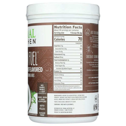 Collagen protein powder container with nutrition facts and keto, sugar free, dairy free labels