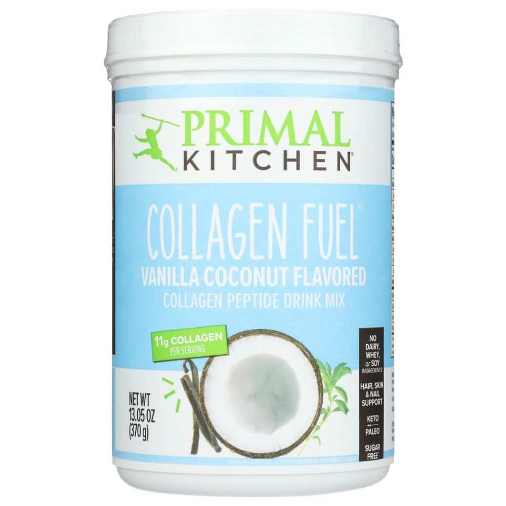 Primal Kitchen Collagen Fuel vanilla coconut flavored collagen peptide drink mix container