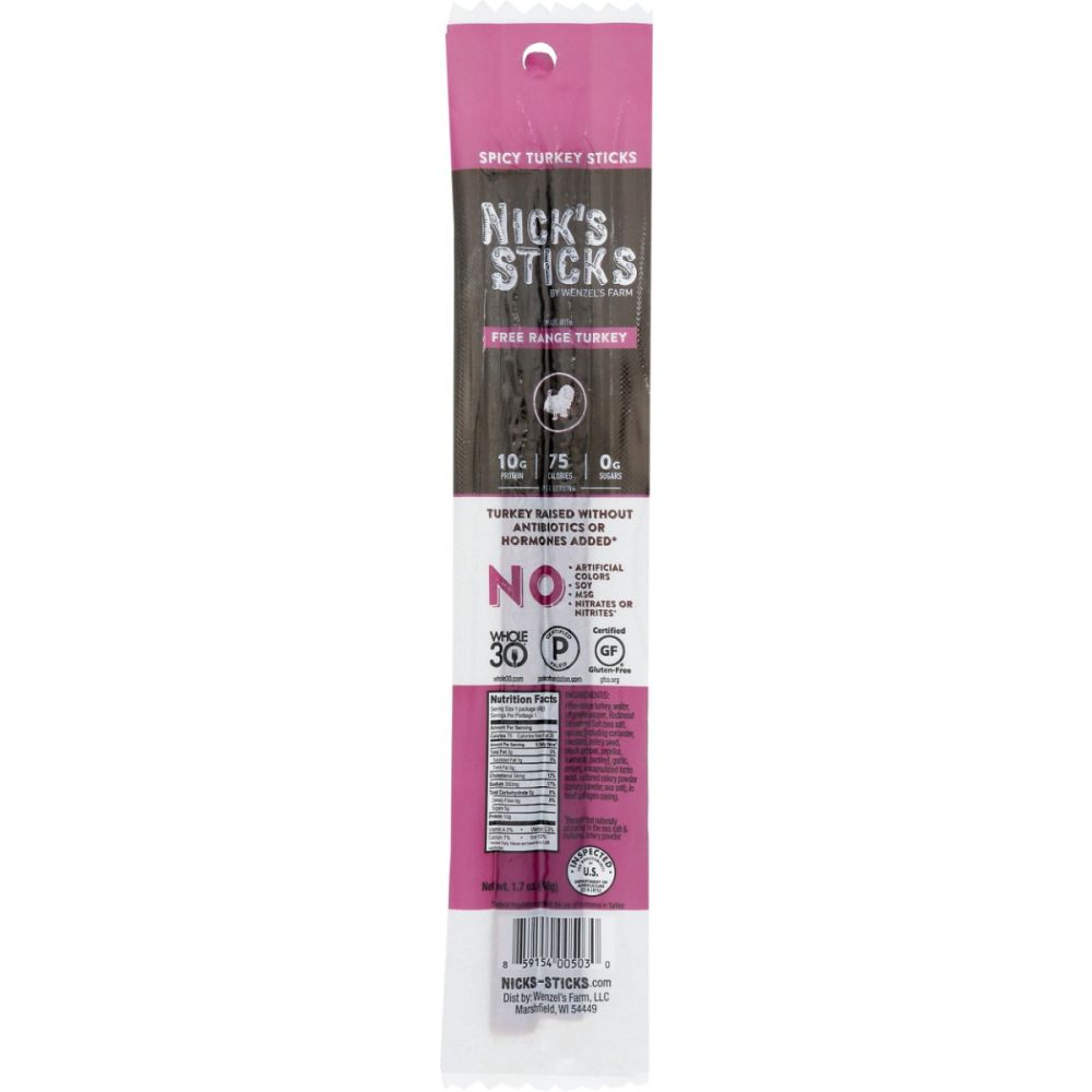 NICKS STICKS: Free Range Spicy Turkey Snack Sticks, 1.7 oz - SMART GREENS
