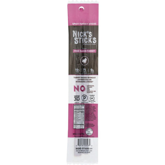 NICKS STICKS: Free Range Spicy Turkey Snack Sticks, 1.7 oz - SMART GREENS
