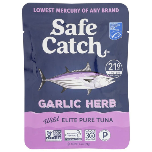SAFECATCH: Elite Garlic Herb Wild Tuna in Pouch, 2.60 oz - SMART GREENS