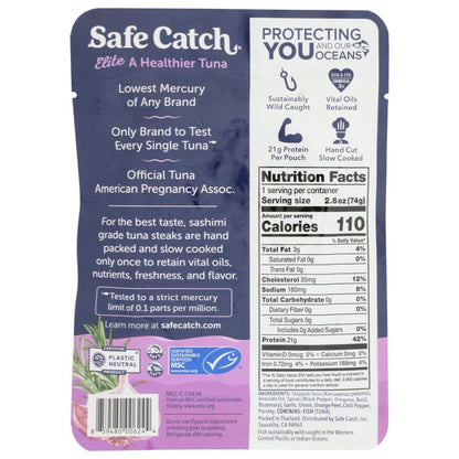 SAFECATCH: Elite Garlic Herb Wild Tuna in Pouch, 2.60 oz - SMART GREENS