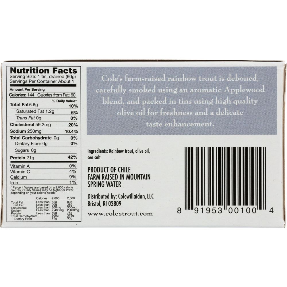 COLE'S: Trout Smoked Rainbow Trout, 3.2 oz - SMART GREENS