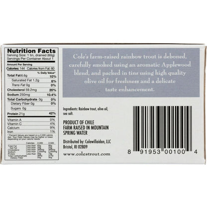 COLE'S: Trout Smoked Rainbow Trout, 3.2 oz - SMART GREENS
