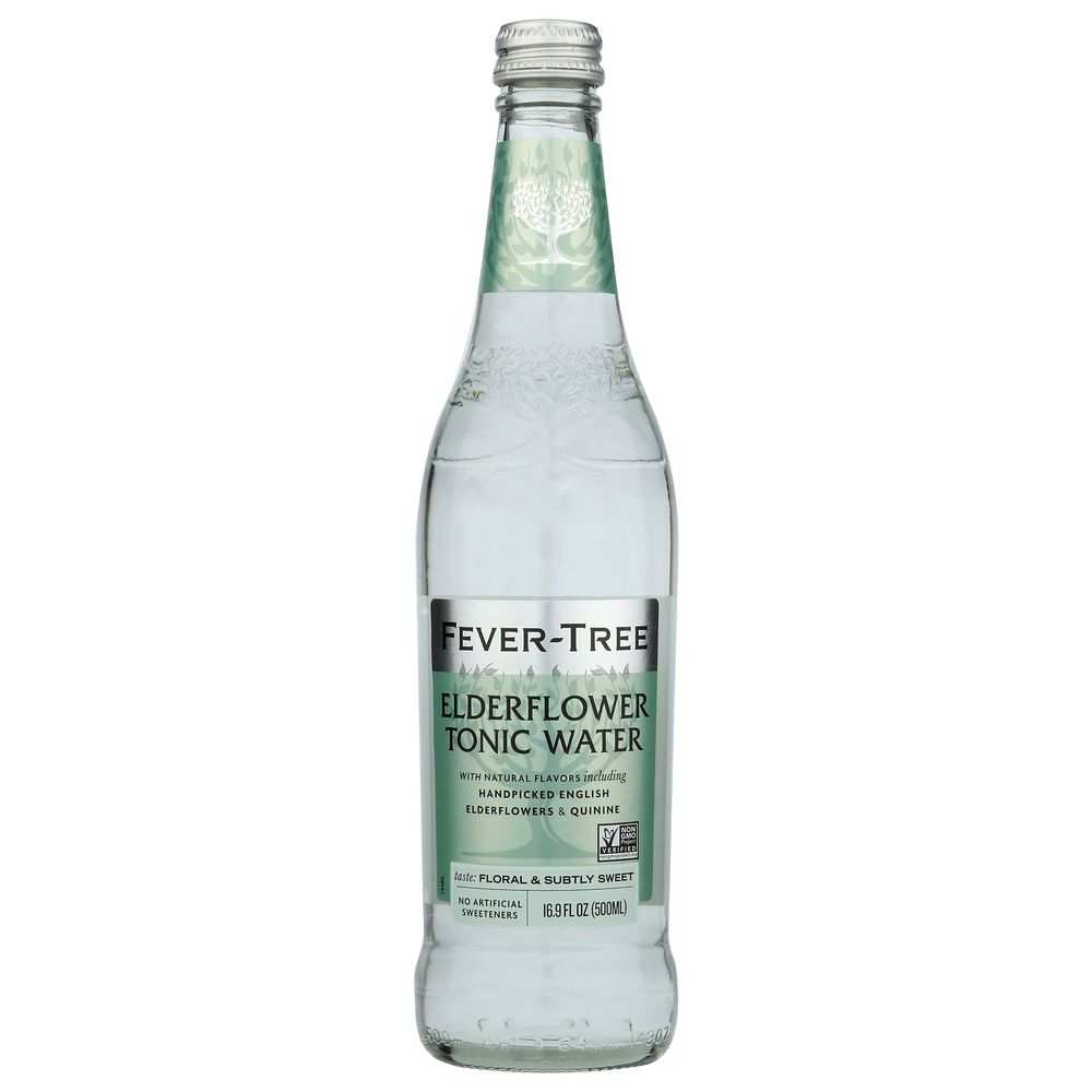 Fever-Tree Elderflower Tonic Water glass bottle, 16.9 fl oz, with green label