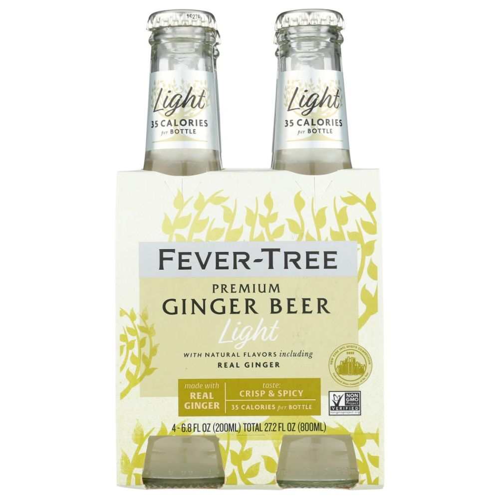 Fever-Tree Premium Light Ginger Beer 4-pack, glass bottles, low calorie, with real ginger