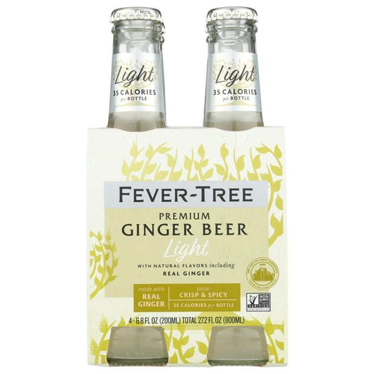 Fever-Tree Premium Light Ginger Beer 4-pack, glass bottles, low calorie, with real ginger