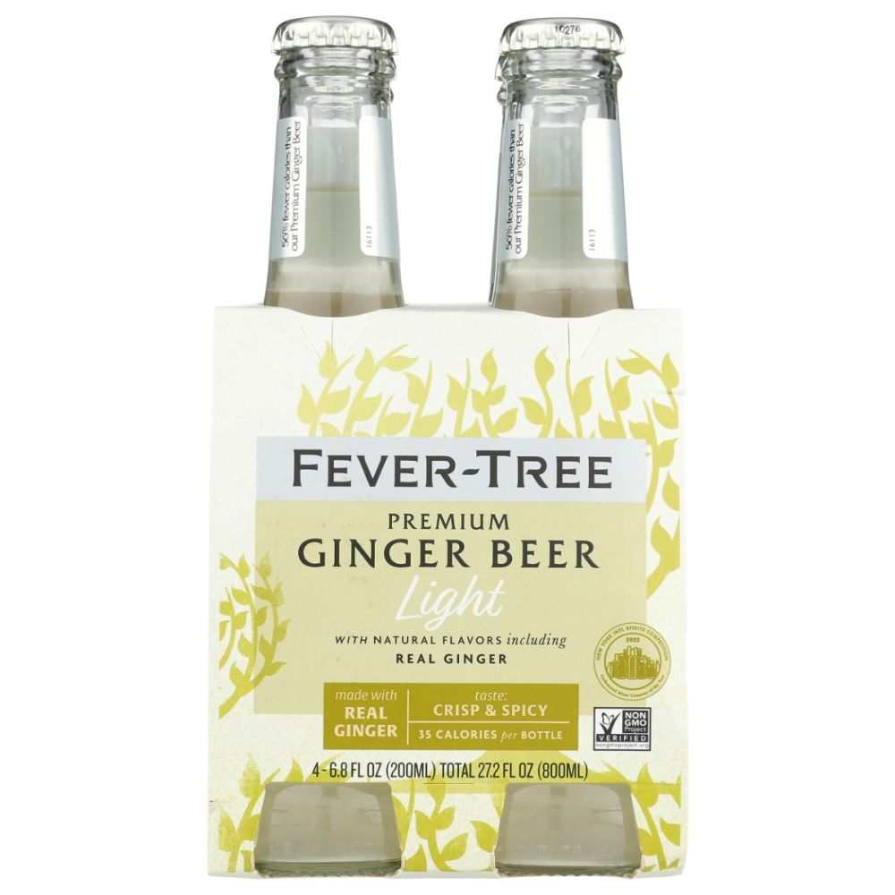 Fever-Tree Light Premium Ginger Beer 4-pack glass bottles, crisp and spicy flavor