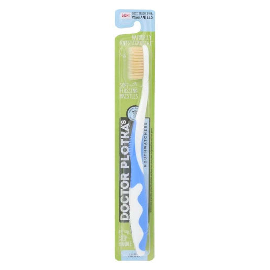 MOUTH WATCHERS Toothbrush Adult Manual Blue with long-lasting polyester flossing bristles