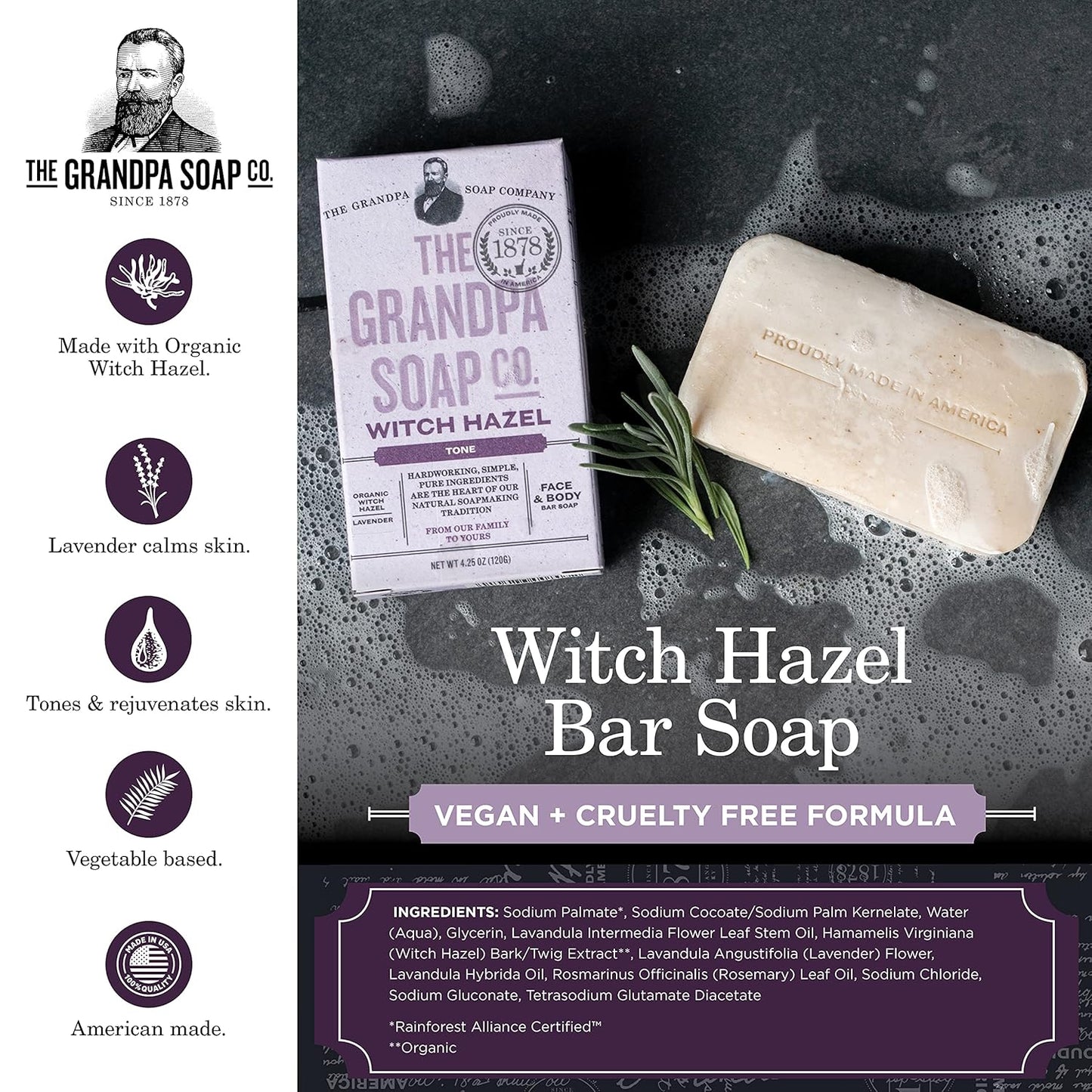 GRANDPAS: Soap Bar Witch Hazel, 4.25 oz
